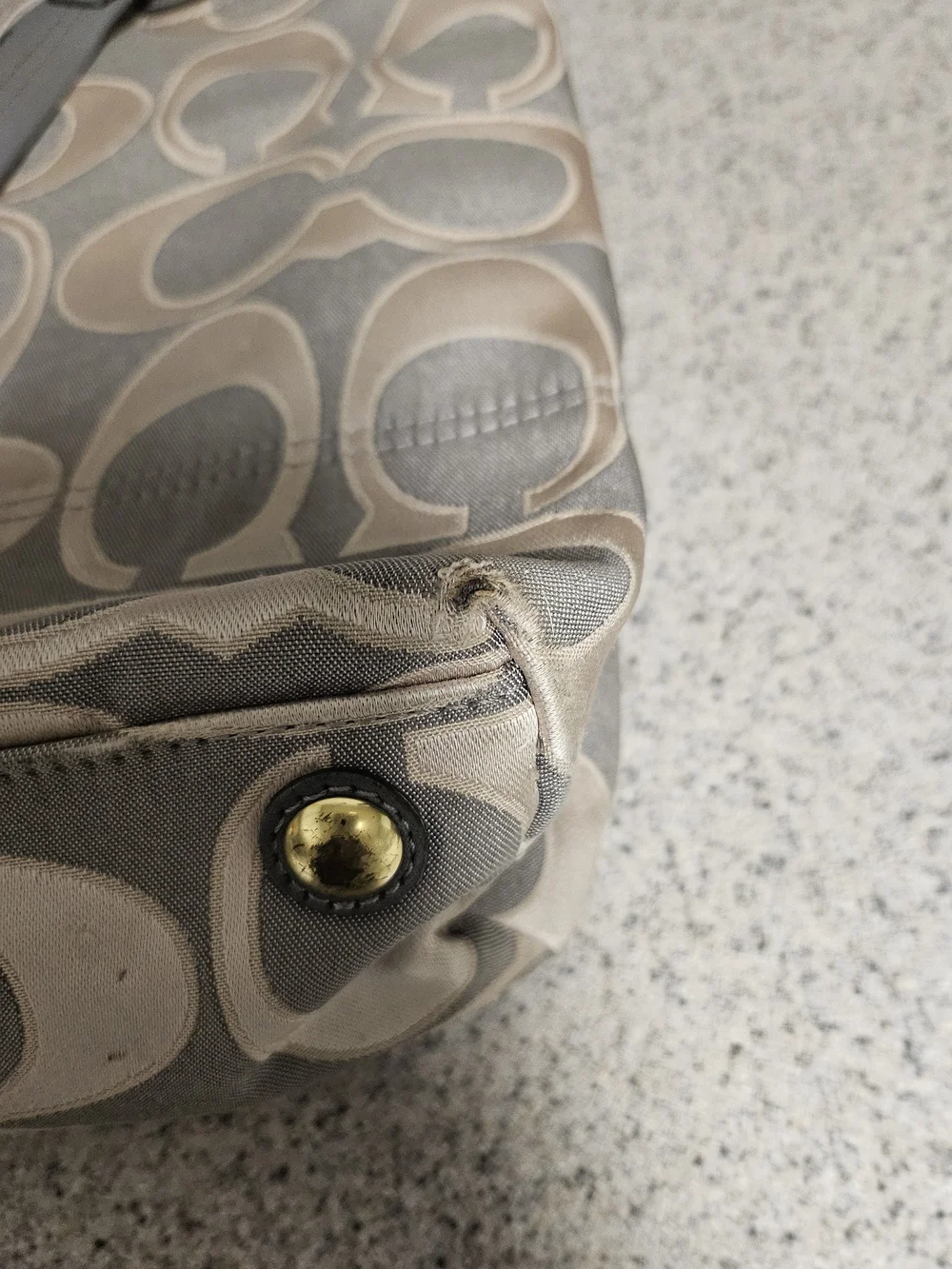 Coach Beige & Gray Signature Tote with Gold Hardware
